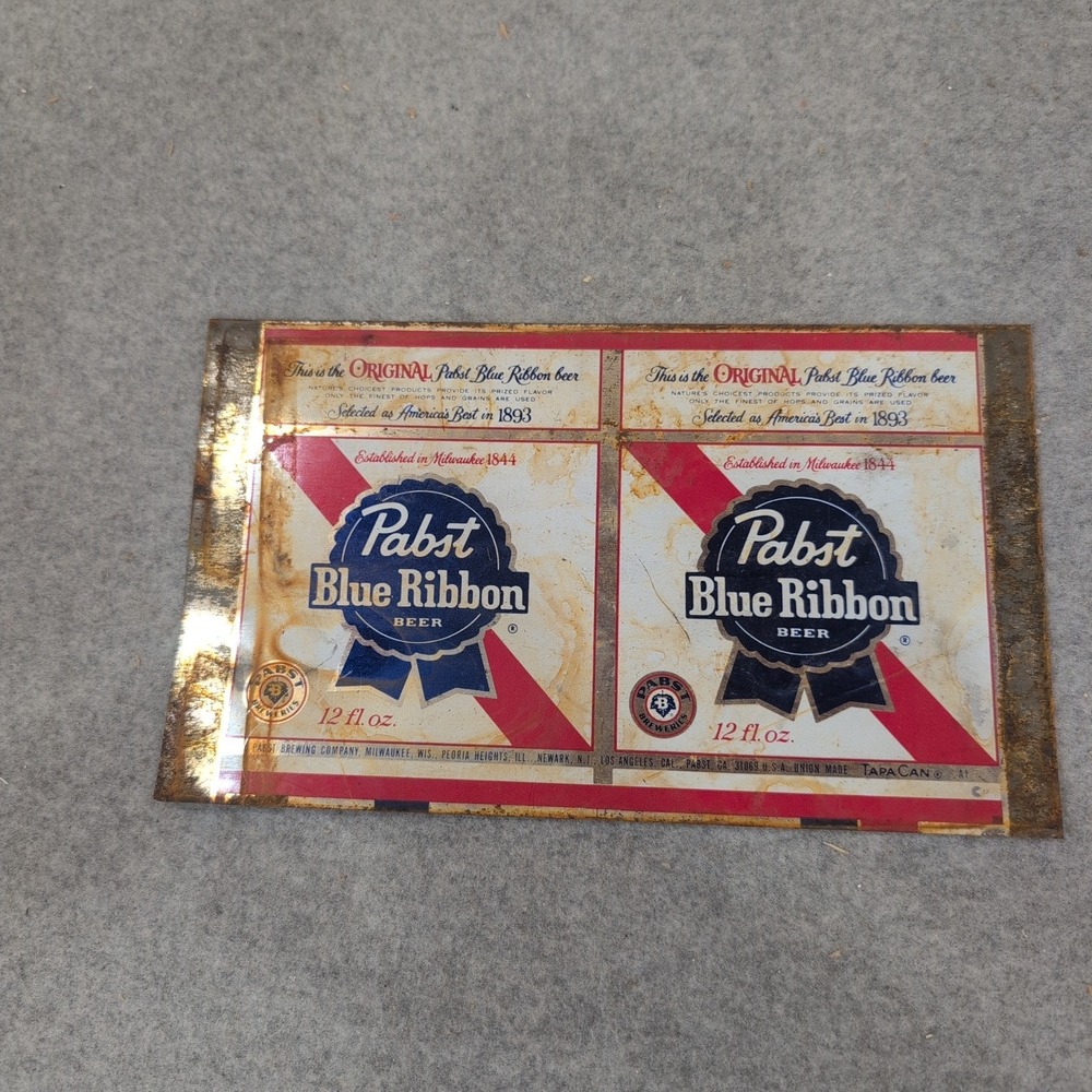 Vintage Pabst Blue Ribbon Beer Can Flat Sheet Metal TapaCan Label Milwaukee WI